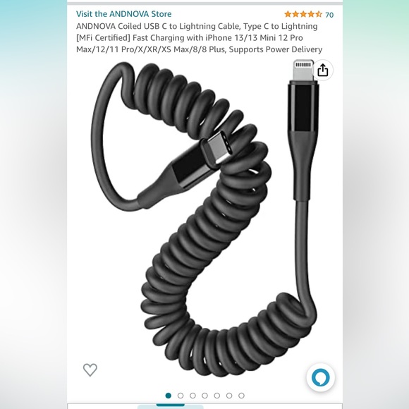 Coiled USB C to Lightning Cable - Picture 1 of 8